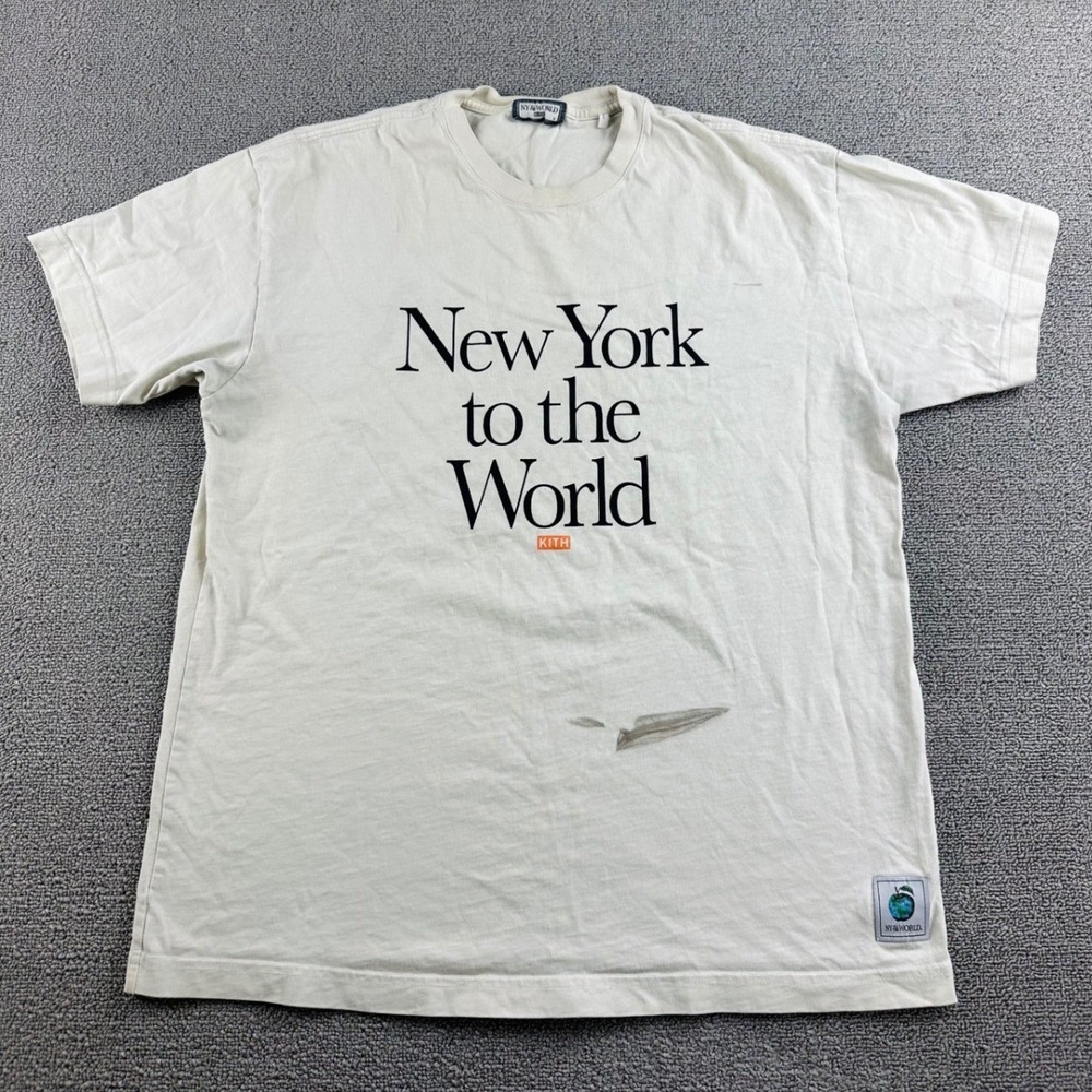 Kith New York to the World White Motto T-Shirt Men Small Short Sleeve Crew Neck